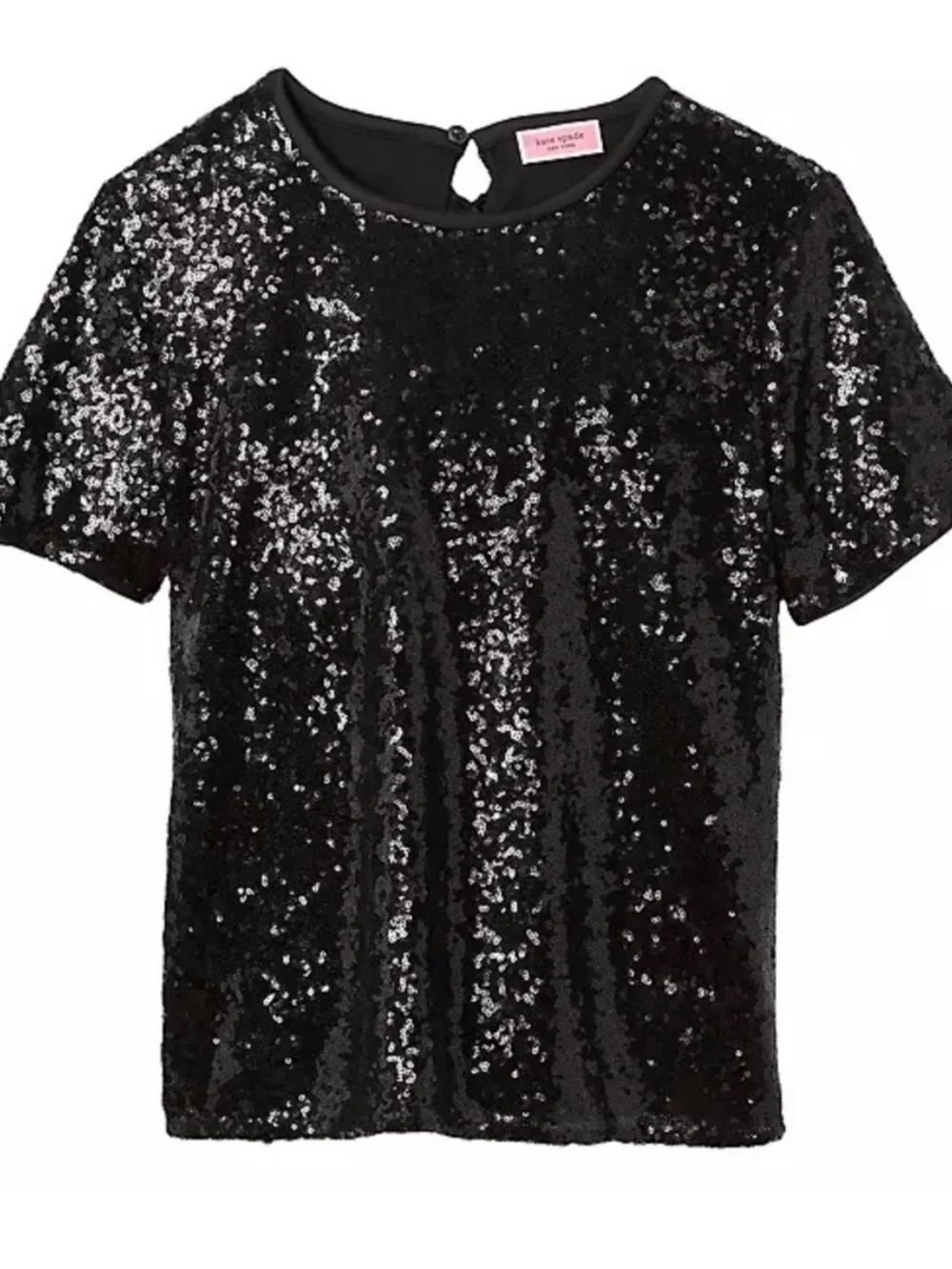 kate spade Black Sequined Short Sleeve Top with Crew Neck